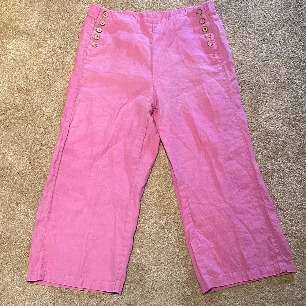 J. Jill Linen Sailor Pant Wide Leg Trouser Sugar Pink Size SP - Picture 2 of 11